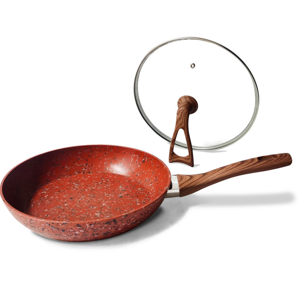 10 Inch Frying Pan With Special Lid - Deluxe Copper Granite Stone Coating - PFOA PFOS PTFE Free