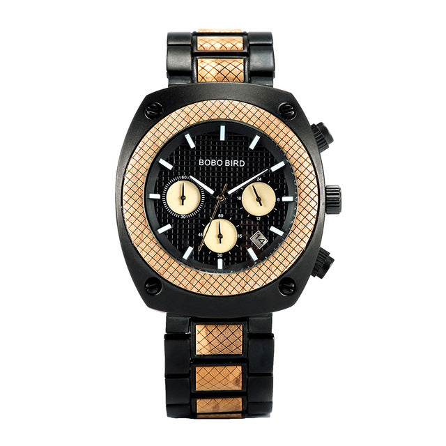 Wooden Watch Quartz Three Eye Multi Function