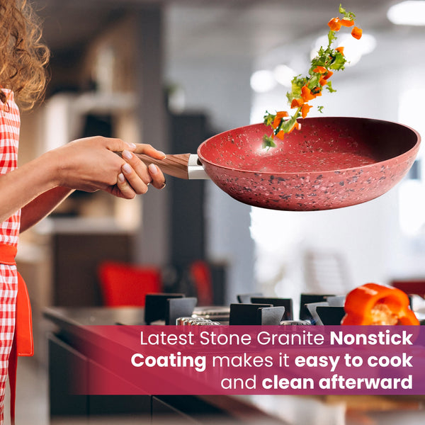 10 Inch Frying Pan With Special Lid - Deluxe Copper Granite Stone Coating - PFOA PFOS PTFE Free