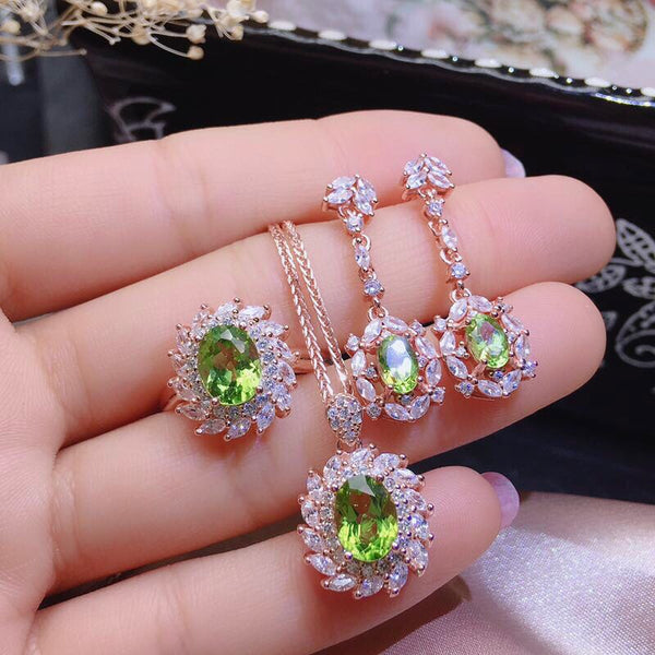 S925 Silver Gilded Peridot Jewellery Set