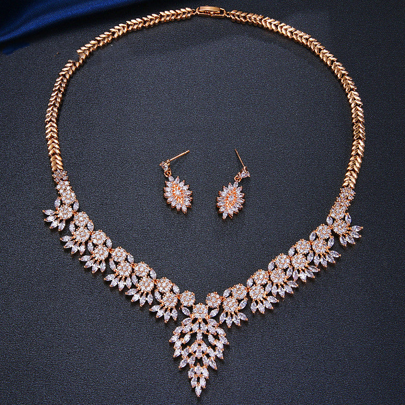 Jewelry Leaf Two Piece Bridal Zircon Set