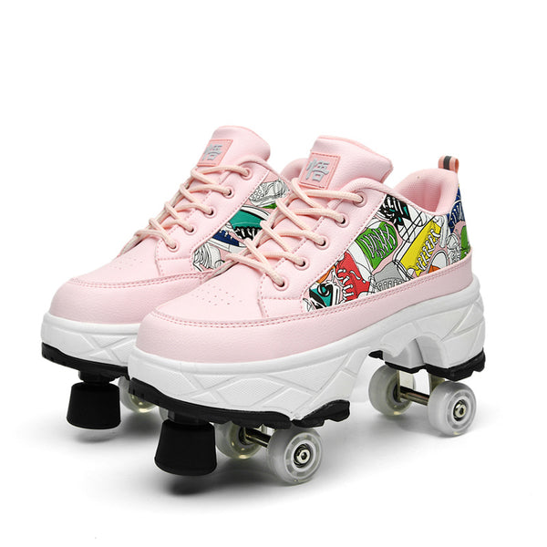 Transformative Shoes Four-wheel Dual-use Skates Double-row Heelys Roller Skating Shoes