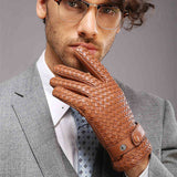 Autumn And Winter Leather Mens Woven Thin Gloves