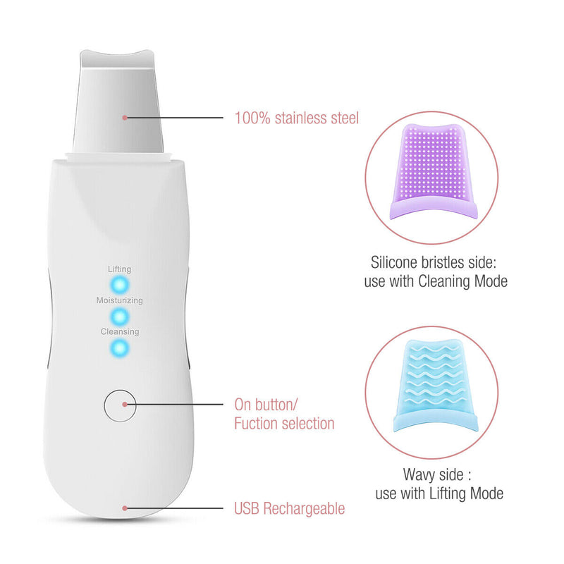 Ultrasonic Skin Scrubber Deep Face Cleaning Machine Peeling Shovel Facial Pore Cleaner Face Skin Scrubber