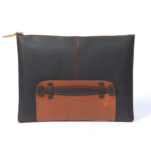 Simple Retro First Layer Cowhide Large Size Men's Clutch