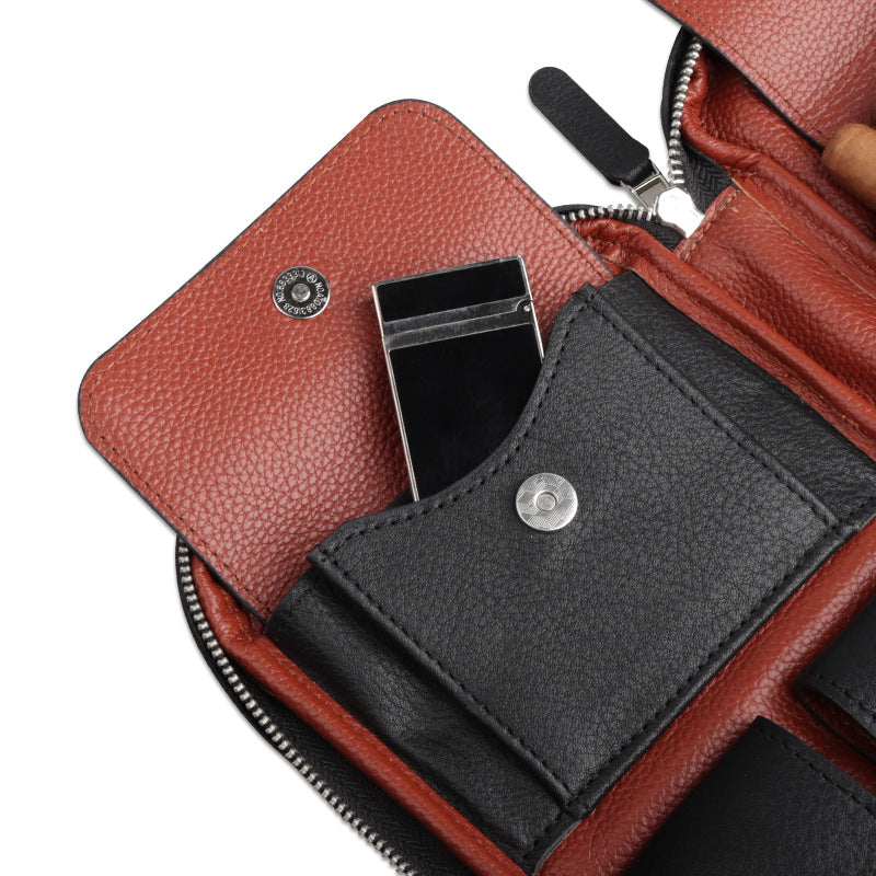 Leather Cigar Bag Carry-on Travel Portable Moisturising Cigar Case