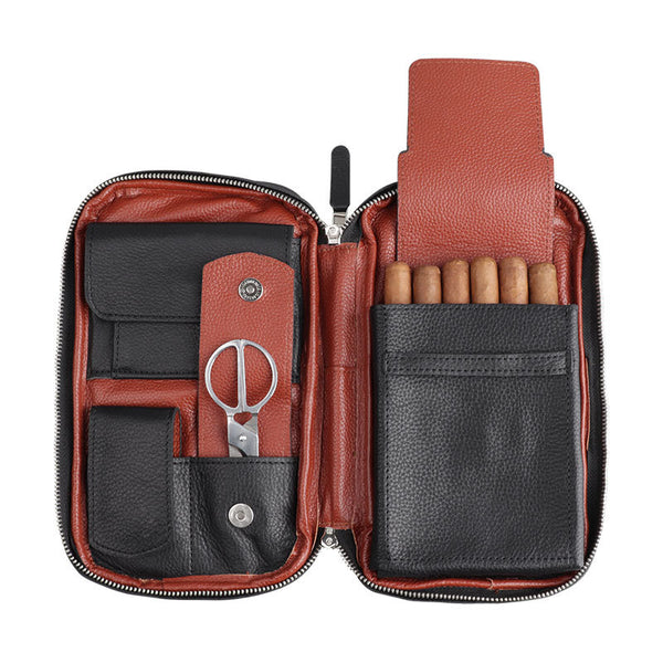 Leather Cigar Bag Carry-on Travel Portable Moisturising Cigar Case