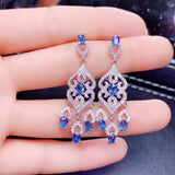 S925 Silver Natural Sri Lanka Sapphire Earrings