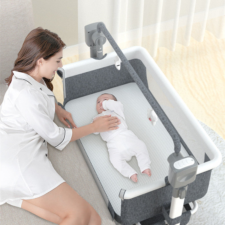 Portable Baby Bed Electric Bassinet Splicing Foldable Bedside Bed