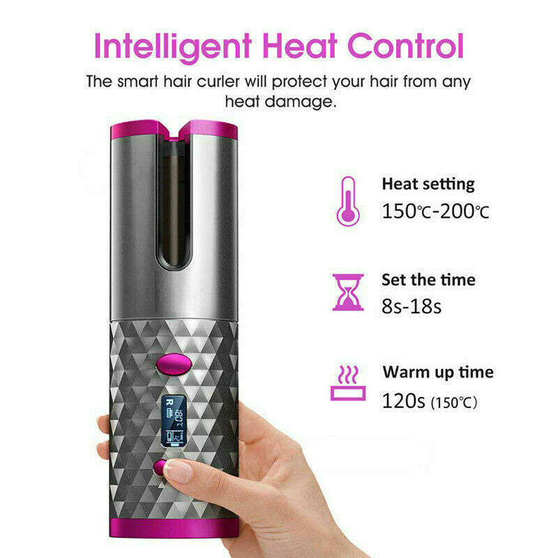 Electric LCD Display Automatic Rotating Cordless Hair Curler Fast Curling Iron Tongs