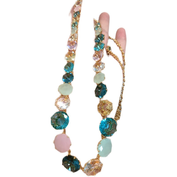 Sky Blue Multi-colored Diamond Wedding Temperament Long Necklace