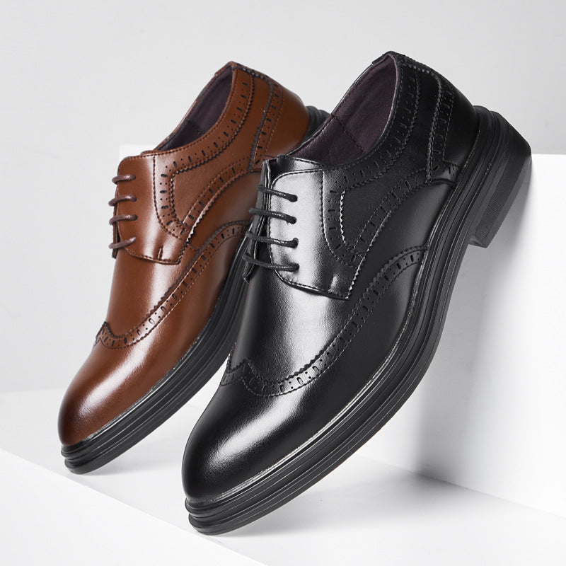 British Pointed Leather Shoes Business Formal Brogue Korean Casual Shoes