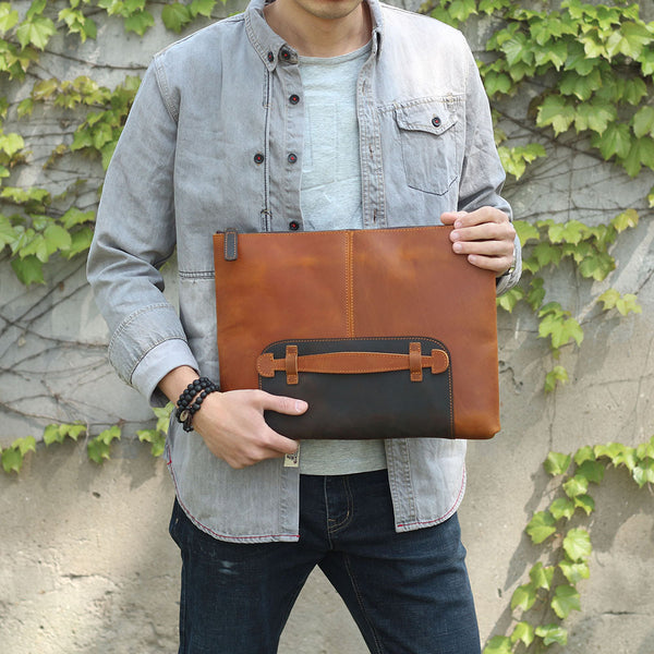 Simple Retro First Layer Cowhide Large Size Men's Clutch