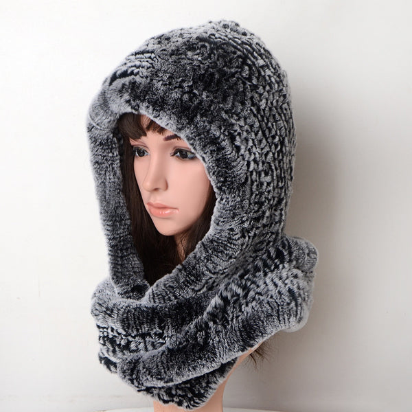 Women's Rex Rabbit Fur Straw Hat Scarf