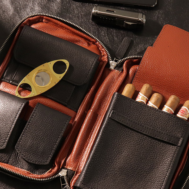 Leather Cigar Bag Carry-on Travel Portable Moisturising Cigar Case