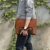 Simple Retro First Layer Cowhide Large Size Men's Clutch