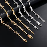 2.5mm Wire Chain Hip Hop Necklace Micro Inlaid Sun Word Buckle Thorns