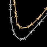 2.5mm Wire Chain Hip Hop Necklace Micro Inlaid Sun Word Buckle Thorns