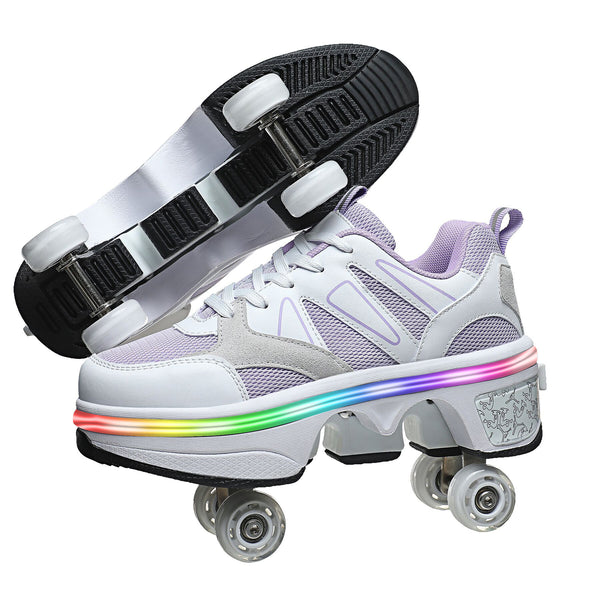 Coloured Lights Four-wheel Rollerskate Foldable Dual-purpose Skating Shoes
