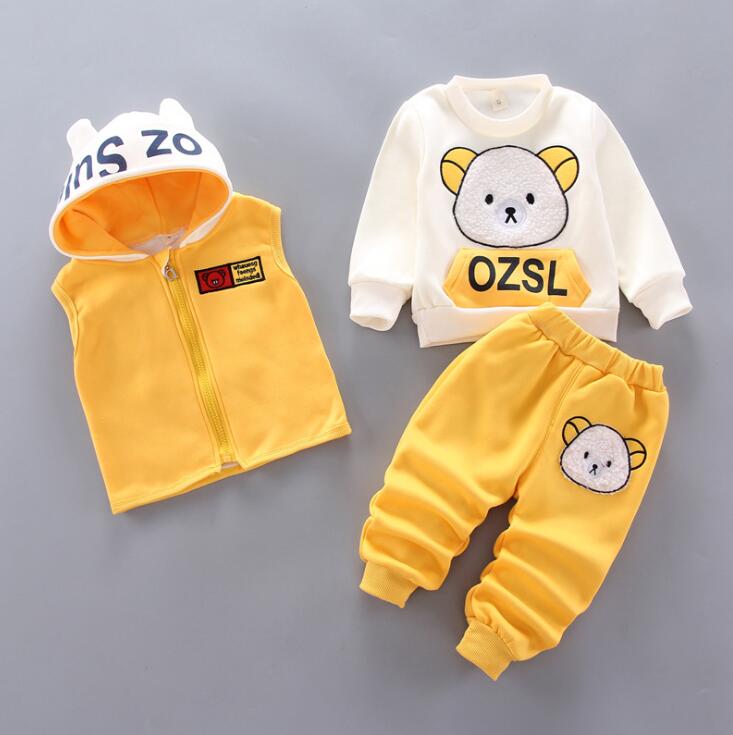 3-pc Baby Boys And Girls Clothing Set Tricken Fleece Children Hooded Outerwear