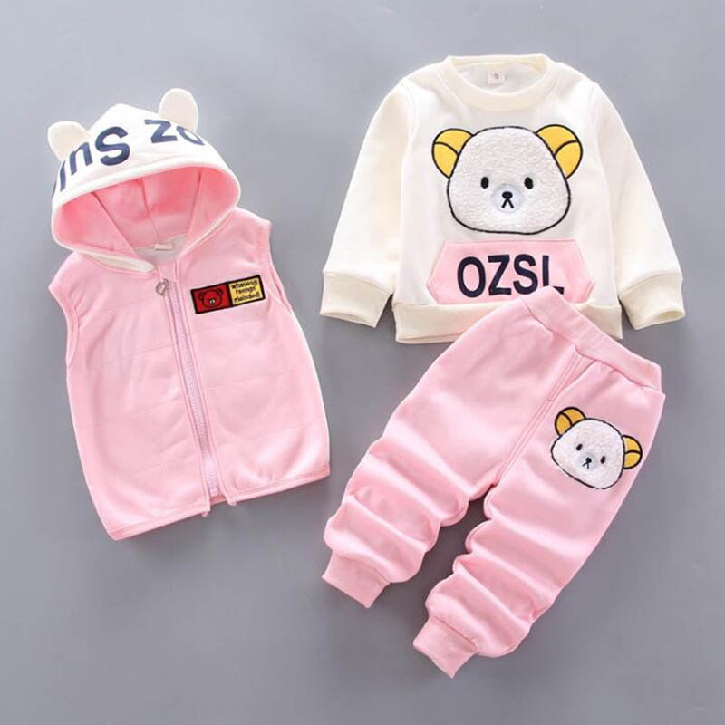 3-pc Baby Boys And Girls Clothing Set Tricken Fleece Children Hooded Outerwear