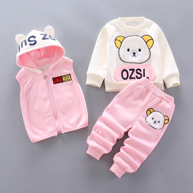 3-pc Baby Boys And Girls Clothing Set Tricken Fleece Children Hooded Outerwear