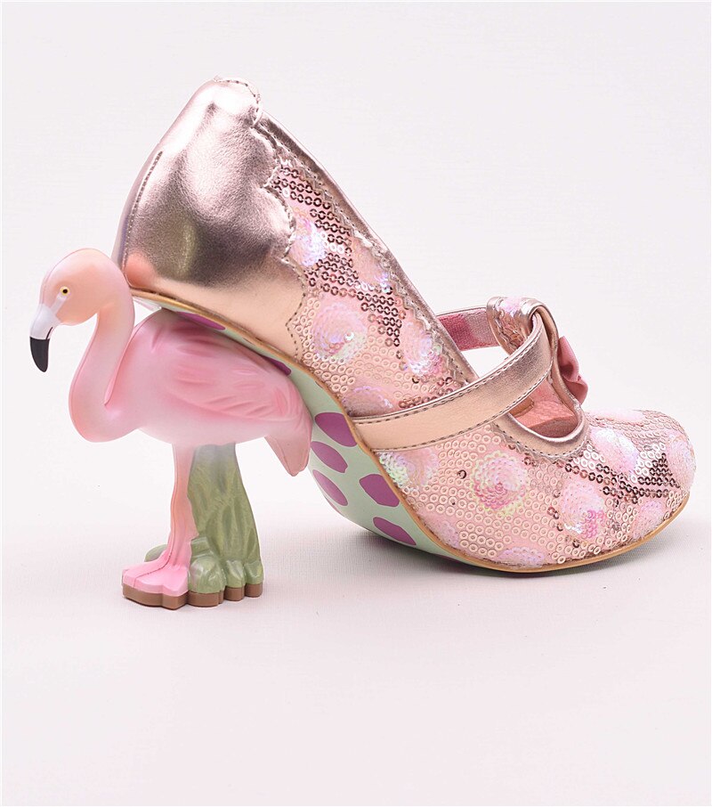 Flamingo High Heel Pumps Women Pink Wedding Shoes Bridal Round Toe