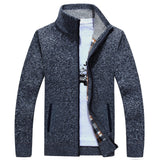 Autumn Winter Men's Sweater Coat Faux Fur Wool Sweater Zipper Knitted Thick Casual Knitwear Cardigan