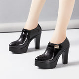 GKTINOO Block Heel Deep Mouth Platform Pumps Leather Women Shoes 2023