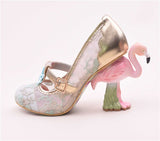 Flamingo High Heel Pumps Women Pink Wedding Shoes Bridal Round Toe