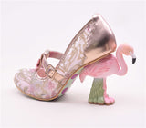 Flamingo High Heel Pumps Women Pink Wedding Shoes Bridal Round Toe