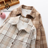 Thick Velvet Plaid Shirts Women Winter Warm Blouses and Tops New Casual Woollen Shirt