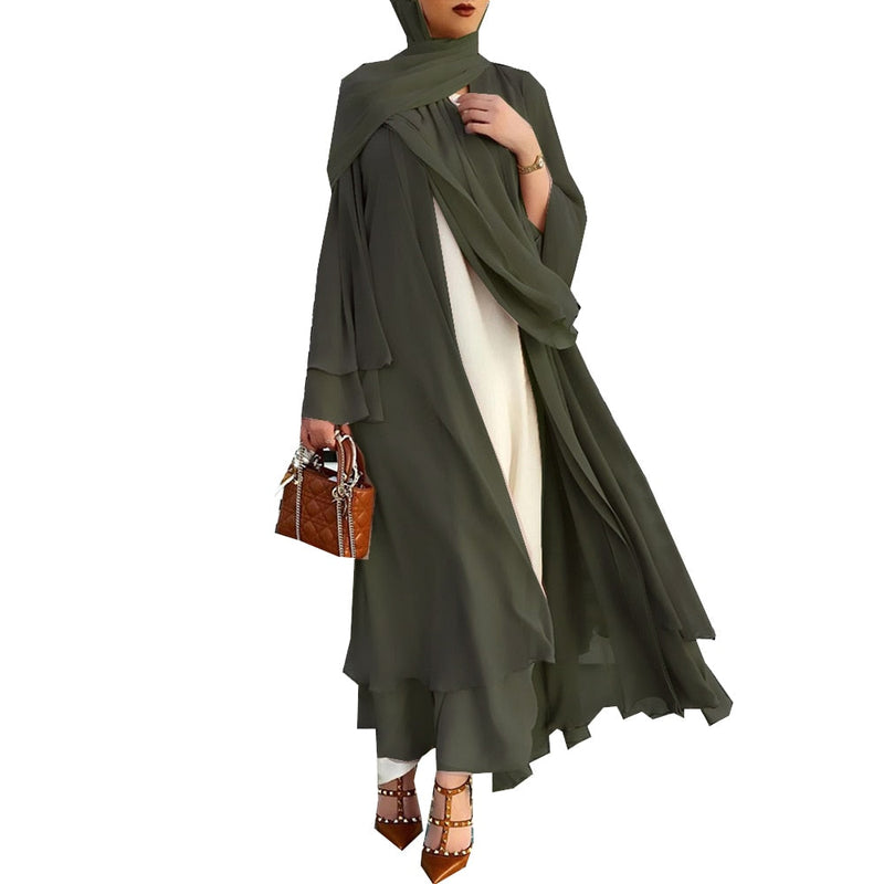 Ramadan Eid Mubarak Chiffon Open Abaya Kimono Dubai Turkey Islam Kaftan Muslim Dress