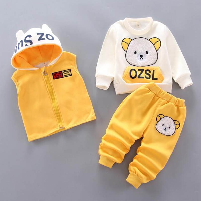 3-pc Baby Boys And Girls Clothing Set Tricken Fleece Children Hooded Outerwear