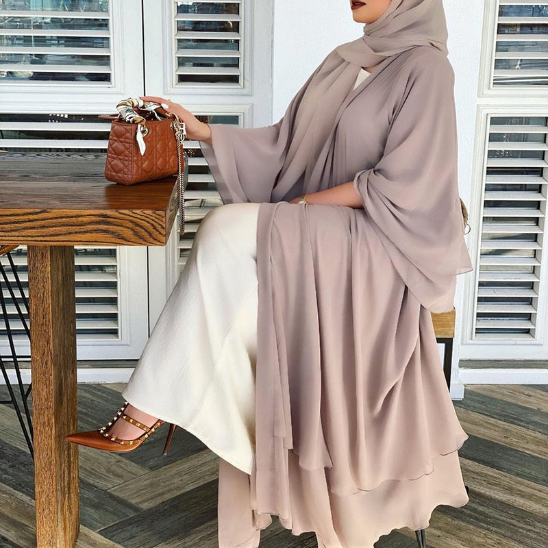 Ramadan Eid Mubarak Chiffon Open Abaya Kimono Dubai Turkey Islam Kaftan Muslim Dress