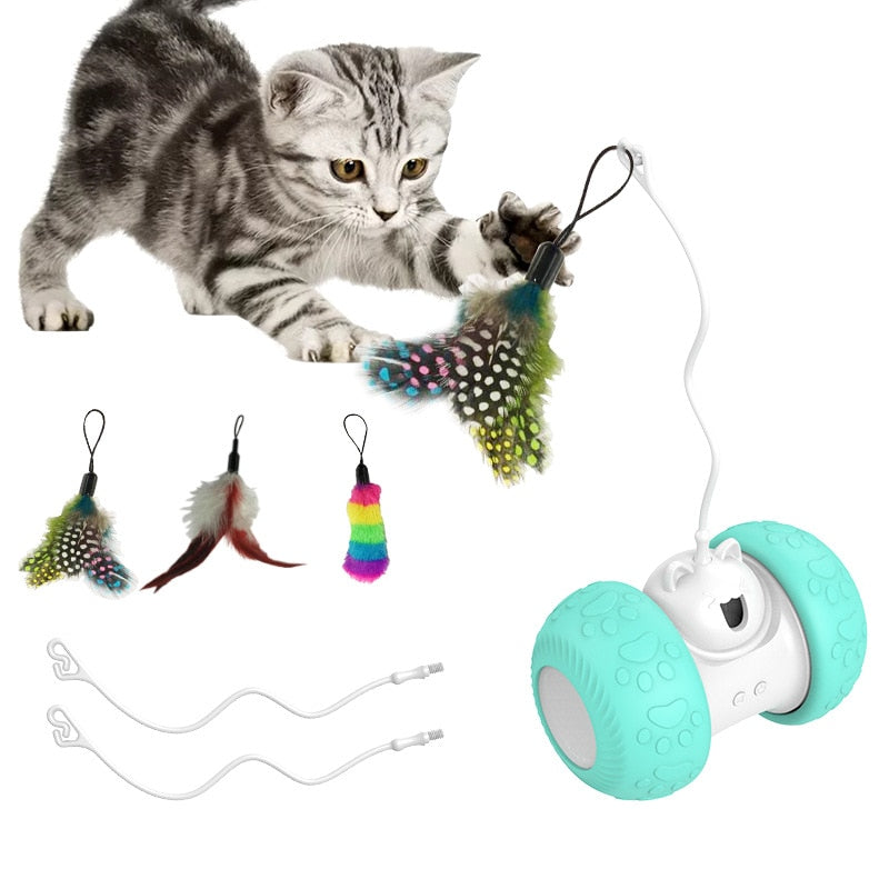 Automatic Interactive Cat Toys - Electronic Toy with Mouse and Feathers for Indoor Cats