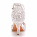 Crystal Queen White Pearl Sandals Open Toe High Heels Luxury Banquet Dress Stiletto