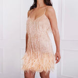 2023 New Sexy Tassel Sequins Feather Mini Dress