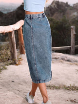 Button A-line Side Split High Waist Denim Skirt Office