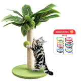 Cat Scratching Post with Green Leaves and Sisal Rope for Indoor