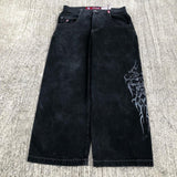 Gothic Skull Printing Cropped Pants Black Jeans Streetwear