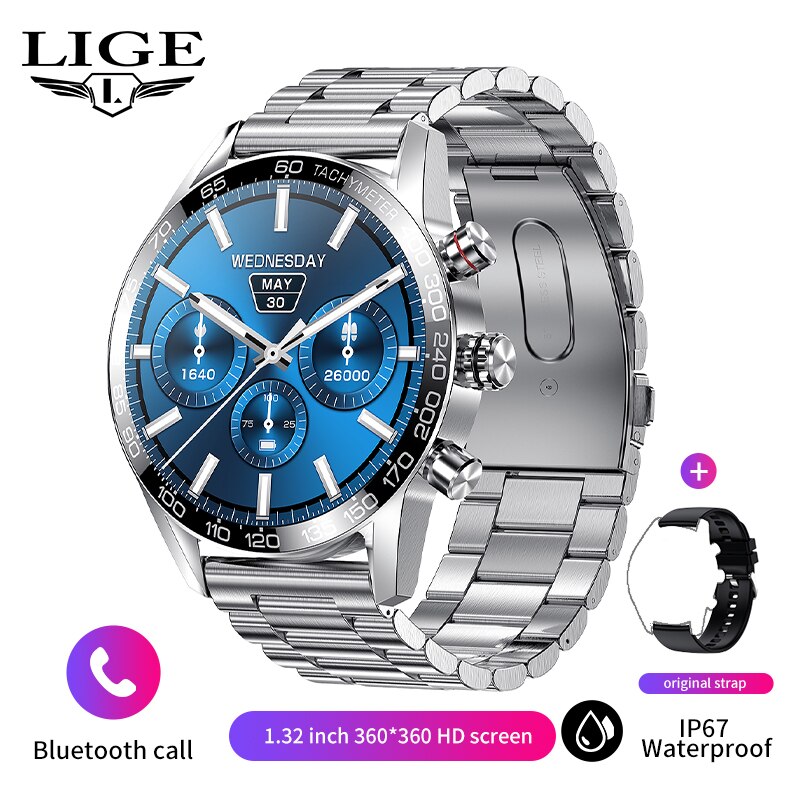 LIGE Watch 360 AMOLED HD Screen For Men Smart Bluetooth Calling