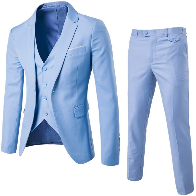 Men Suits Blazers 3 Pieces 2 Sets Elegant Luxury Wedding Business Vest Pants Blue Coats