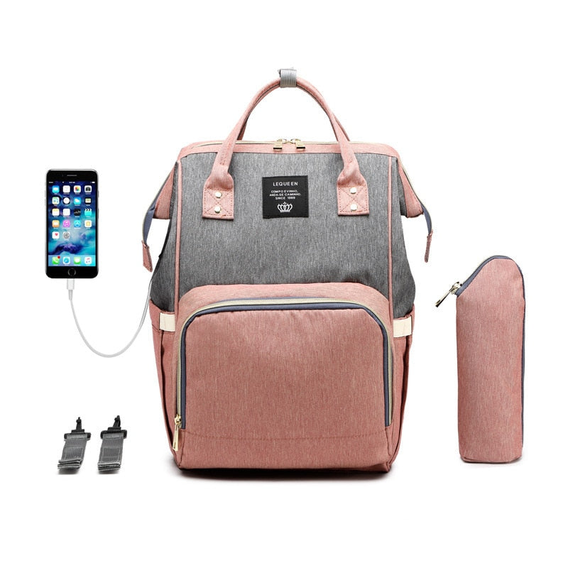 Large Size Diaper Backpack Waterproof Maternity Bag with USB Interface