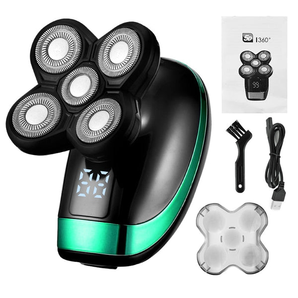 5 In 1 4D Men's Rechargeable Bald Head Electric Shaver 5 Floating Heads