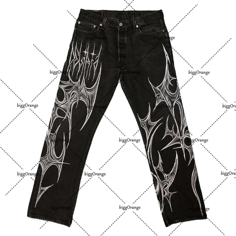 Gothic Trendy Jeans Men's Retro Punk Dark Loose Wide-leg Pants Y2K Street Harajuku Casual Straight Jeans