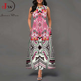 Summer Boho Long Dresses Women Elegant Sleeveless Casual Floral Print Beach Party Maxi Dress