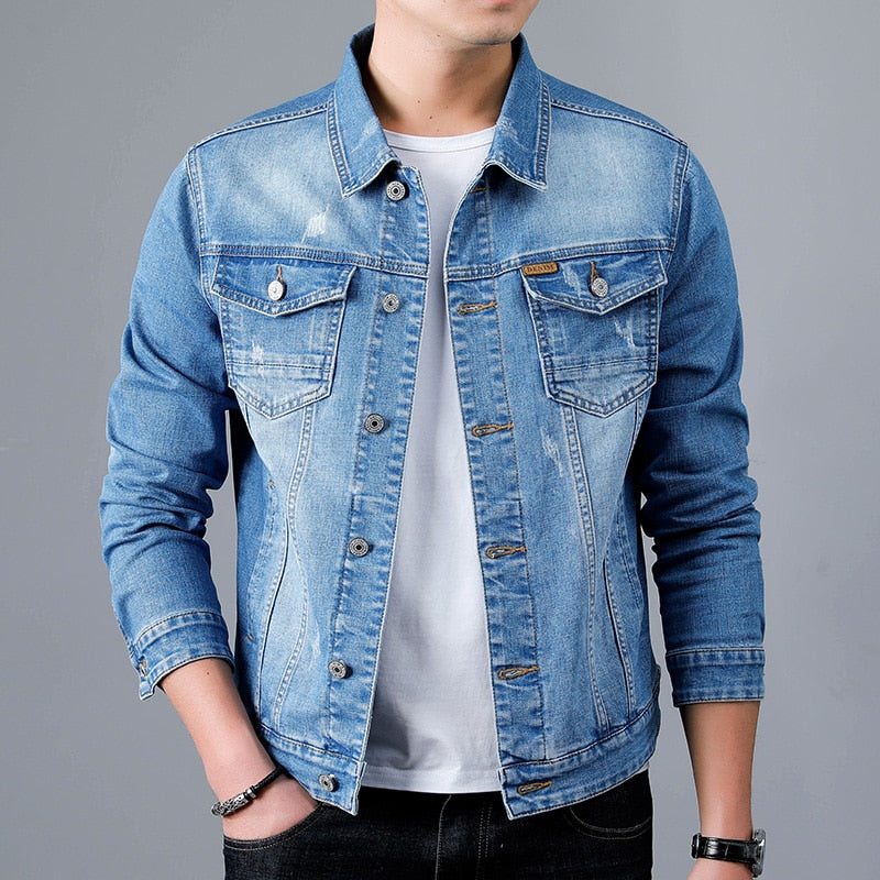 Jacket Men's Casual Cotton Black Denim Jaqueta Jeans Masculina  Slim Washed Retro