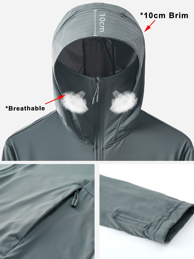 Summer UPF 50+ UV Proof Men Skin Coats Hooded Sun Protection Breathable Cool Thin Windbreaker