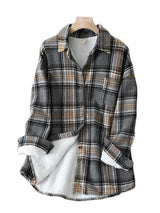 Thick Velvet Plaid Shirts Women Winter Warm Blouses and Tops New Casual Woollen Shirt